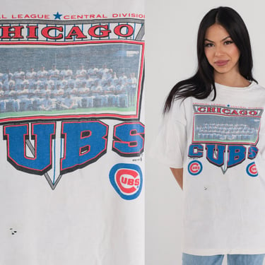 Chicago Cubs Shirt 90s Baseball T-Shirt MLB Graphic Tee NLC National League Central Sports Tshirt Single Stitch White Vintage 1990s XL 