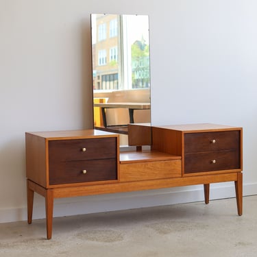 Mid Century Danish Modern Two Tone Vanity Dresser 