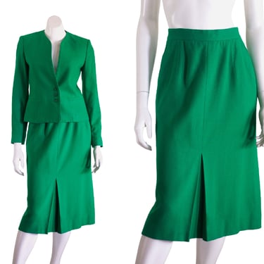 1970s green wool skirt suit 