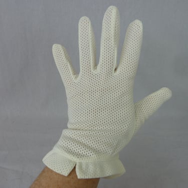 Vintage White Gloves - Off-White Mesh - Small - 1960s or 1970s 