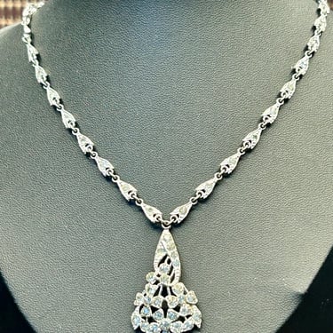 Vintage Rhinestone Pendant Necklace Choker Art Deco Style Fashion Jewelry Retro 