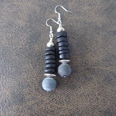 Simple modern stone and wooden minimalist earrings 