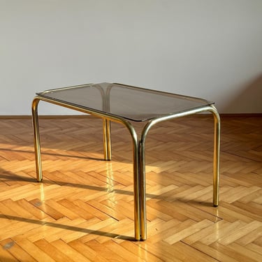 Vintage 80s Gold and Smoked Glass Coffee Table / Mid-Century Modern Italian Design / Elegant 80s Coffee Table / Retro Chrome Glass Table 