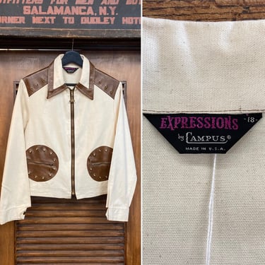 Vintage 1960’s “Campus” Mod Soul Two-Tone Zipper Jacket with Grommets, 60’s Canvas Jacket, Vintage Clothing 