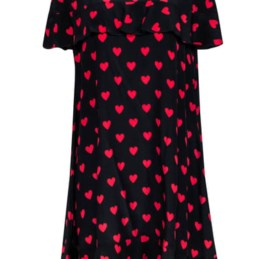 Red Valentino - Black &amp; Red Silk Heart Cap Sleeve Dress Sz 12