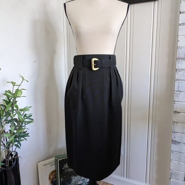 Vintage Black Midi Skirt and Belt Set 