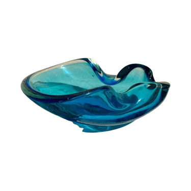 Heavy Murano Style Blue Ashtray