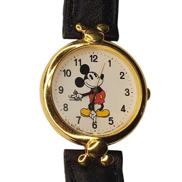 Lorus Quartz Walt Disney Mickey Mouse Moving Arms Gold Tone Watch V811-1340 