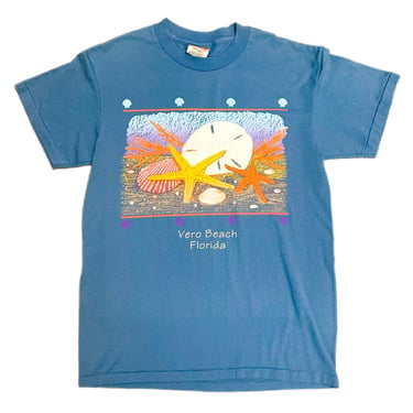 1980s - 1990s Vero Beach Florida Single Stitch Tourist T shirt w Sea Shells, Star Fish & Sand Dollar Medium | Vintage, Classic, Travel 