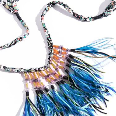 ETRO Blue Feather Statement Necklace