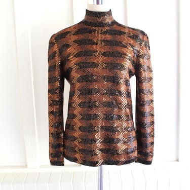 St. John - Knit - sequined - copper - op art - sweater - Marked size 8 