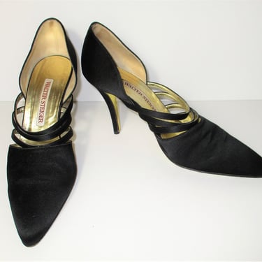 Walter Steiger Pumps, Vintage 1980s, Wedding Guest Shoes, Black Heels, size 37 1/2 Women 