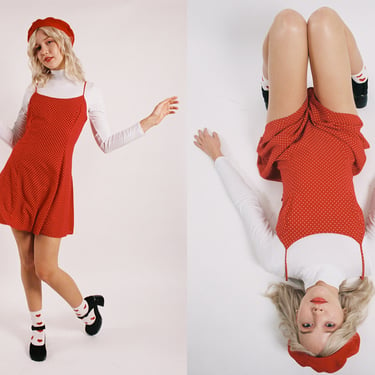 Vintage 1990s 90s Red Polka Dot Sleeveless Mini Dress w/ Corset Back 