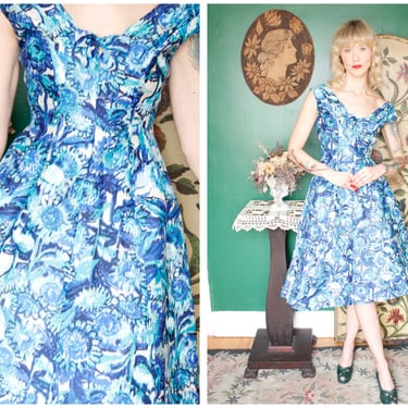 1950s Dress // Watercolor Floral Silk Suzy Perette Dress // vintage 50s dress 