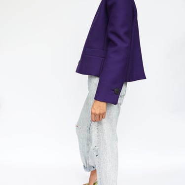 80's Boxy Blazer / Helga Designer Purple Wool Blend Jacket / Cropped Oversized Jacket 