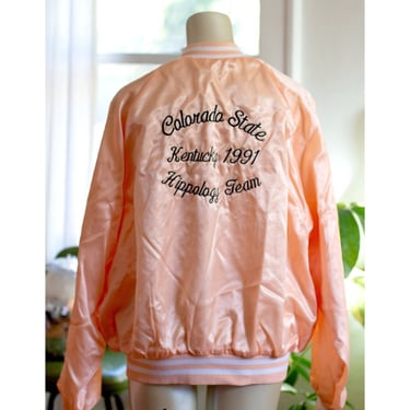 Vintage Baseball Jacket - Pink Bomber - 1990s - 1991 Colorado State - Horse Girl - Equine - Colorado - Pink Ladies 