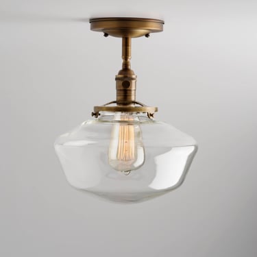Factory 2nds, Clearance   10&amp;quot; Clear Schoolhouse Glass Shade - Semi-Flush Mount Light Fixture - Handblown  Glass - Made in the USA 