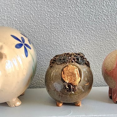 Set of 3 Stoneware pottery Piggy Banks Oregon Pottery Wizard Clay Co  Coin Banks Collectible ceramics 
