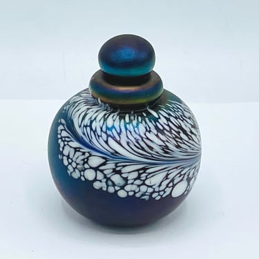 RARE Maytum Studio Art Glass PERFUME BOTTLE Susan Mueller Iridescent Swirl Design 