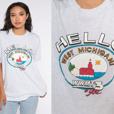 Hello West Michigan Shirt Vintage 90s T Shirt WWMT 3 Shirt Graphic Tee Vintage Grand Rapids Screen Stars 1990s News Large L 