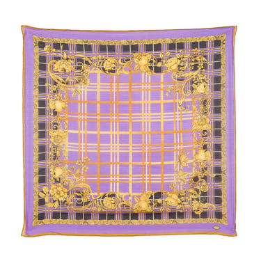 Atelier Versace 1990s Vintage Baroque Plaid Purple & Gold Lurex Scarf 