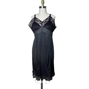 Vintage LOOMCRAFT Black Half Slip Dress Nylon Lace Trim Nightgown, size 40 