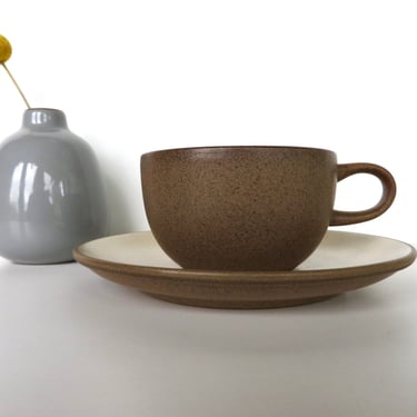 Single Heath Ceramics Cup And Saucer in Sandalwood Glaze, Vintage Edith Heath Saulsalito California Pottery 
