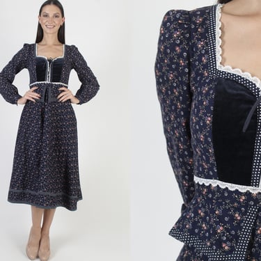 Gunne Sax Corset Dress, Jessica McClintock Peplum Sundress, Velvet Bodice with Pockets 