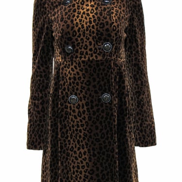 Nanette Lepore - Brown & Black Double Breasted Coat w/ Velvet Leopard Print Sz 6