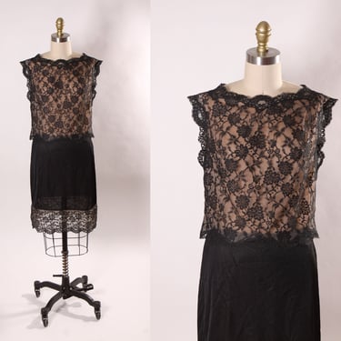 1950s Black and Nude Lace One Piece Lingerie Dress Slip by Gossard Artemis 