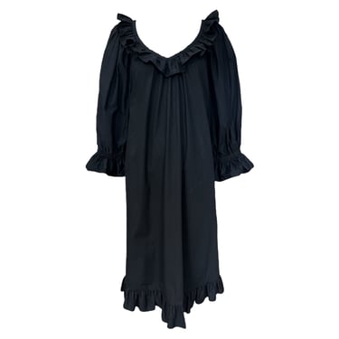 Yves Saint Laurent Black Cotton Ruffled Trapeze Dress- OLDBS