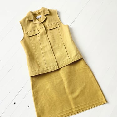 1990s Prada Chartreuse Linen Two Piece Skirt Set 