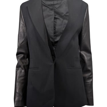 All Saints - Black Leather Sleeves Blazer Sz 6