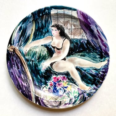 José Frau Original Painted Plate Woman in Boudoir Fauvism Listed Spanish Artist 