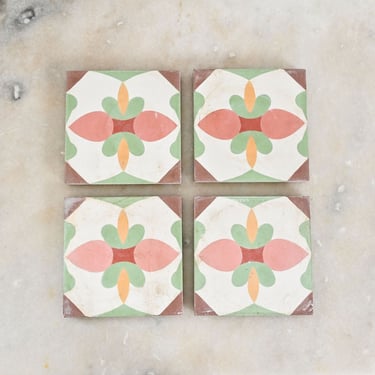 vintage french hand painted ceramic tiles, set of 3