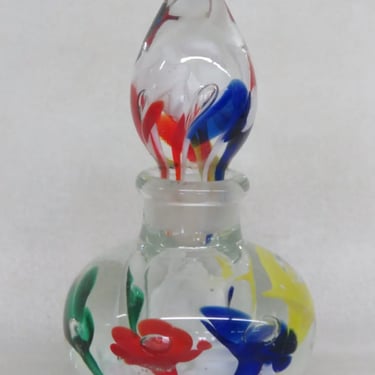 Joe St Clair Art Glass Rainbow Floral Paperweight Perfume Cologne Bottle 3243B