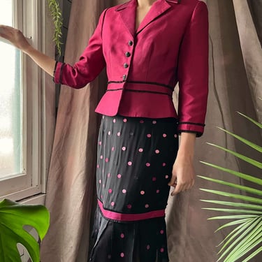 90s Embroidered Silk Skirt Suit