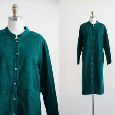 90s green corduroy dress | oversized long sleeve dress 