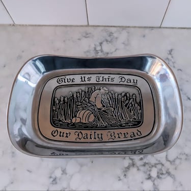 Vintage Pewter Wilton Armetale Give Us This Day Our Daily Bread Decorative Tray 