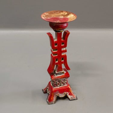Tall Vintage Red Pagoda Style Candle Holder