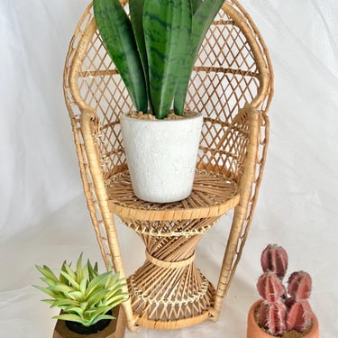 Peacock Chair, Vintage Boho Rattan Decor, Wicker Plant Stand, Table Decor 