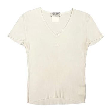 Chanel White Ribbed Ribbed Top