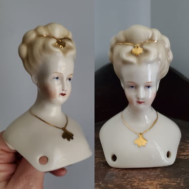 Beautiful Vintage Doll Head with Pierced Ears and Ornate Hairstyle - 3" Tall - Collectible Dolls - Doll Parts 