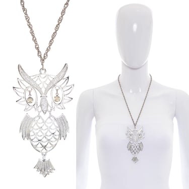 1970's Sarah Conventry Silver Tone Owl Necklace