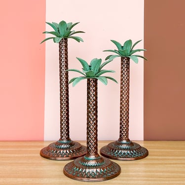 Set of Three Palm Tree Candlesticks