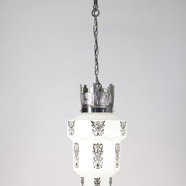 Crown Pendant in Polished Nickel with Black Stencil Shade #2212 (Shipping Included) 