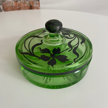 Uranium Glass Divided Dish with Lid 