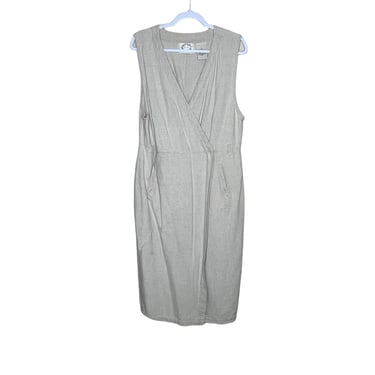Vintage Erika Oatmeal Linen Blend Lagenlook Sleeveless wrap Maxi Dress Size L 
