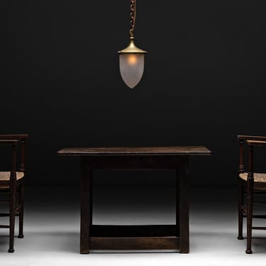 Glass Acorn Pendant / Oak Tavern Table / Armchairs by William Birch
