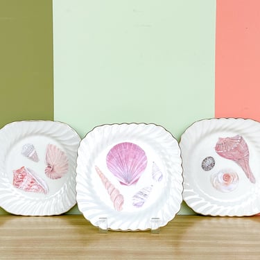 Set of Three Decoupage Shell Plates